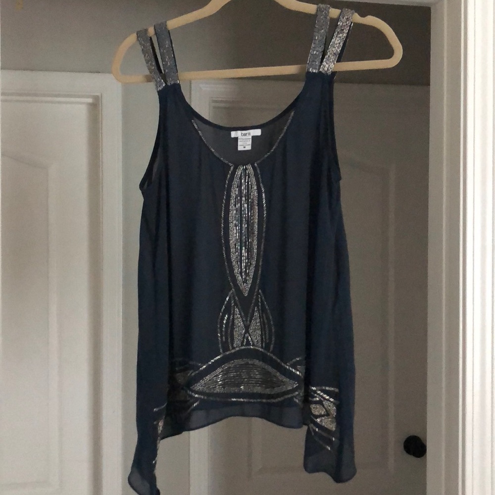 Bar III Royal Blue Beaded Polyester Tank Top